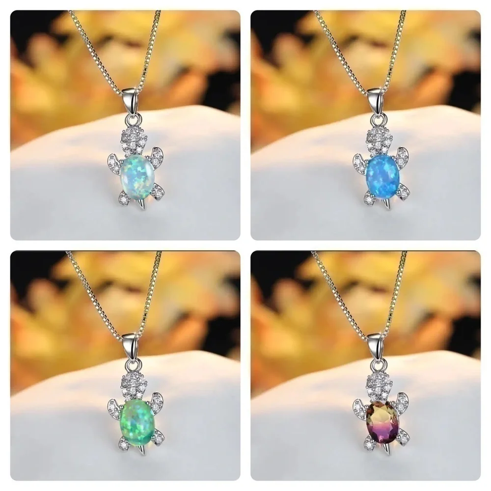 “Just Keep Swimming” Champagne Pink Turtle Diamond Sterling Silver Gift Necklace - Picture 7 of 12